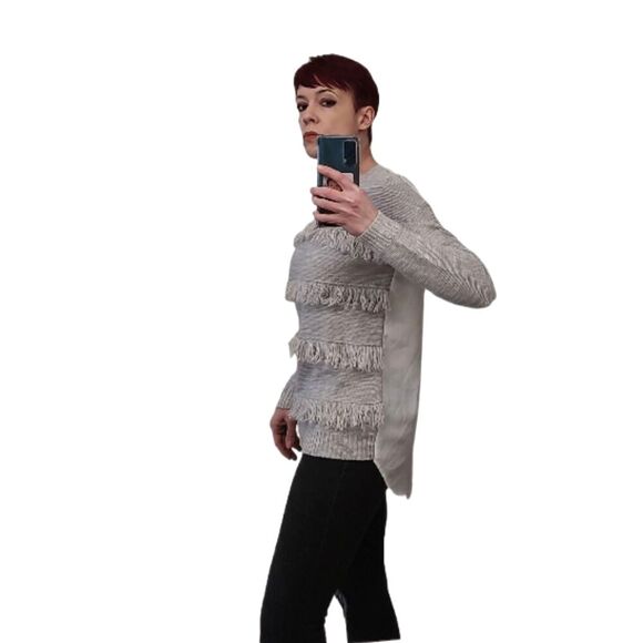 Anthropologie fringe mixed materials sweater XS - Picture 2 of 9